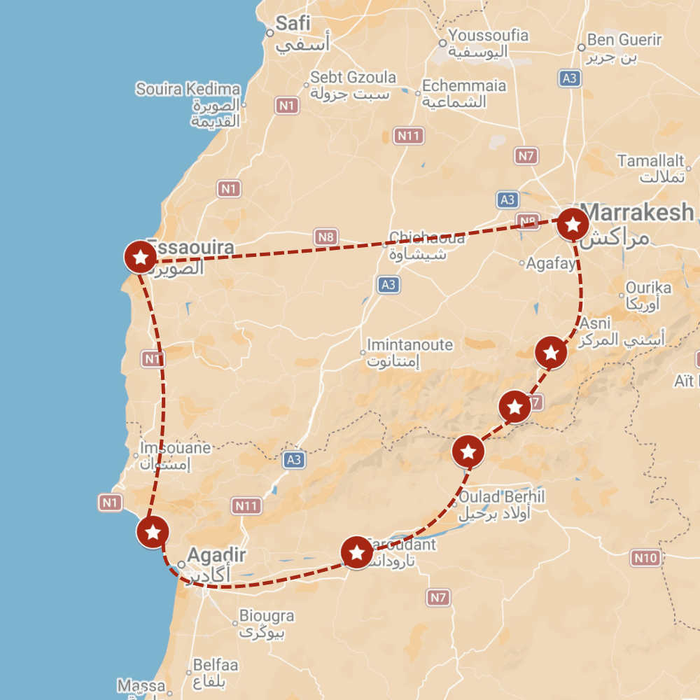 Illustrated route map for From Atlas Paths to Ocean Calm