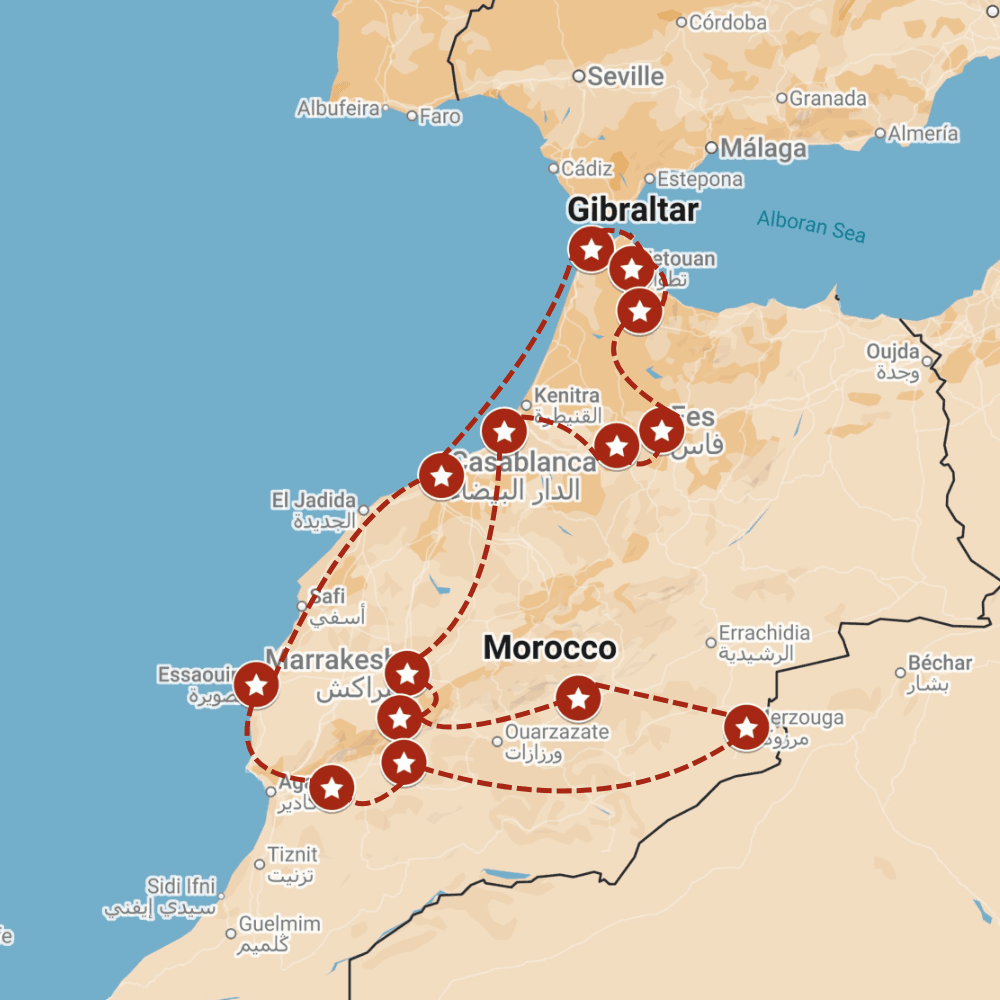 Illustrated route map for The Grand Moroccan Passage