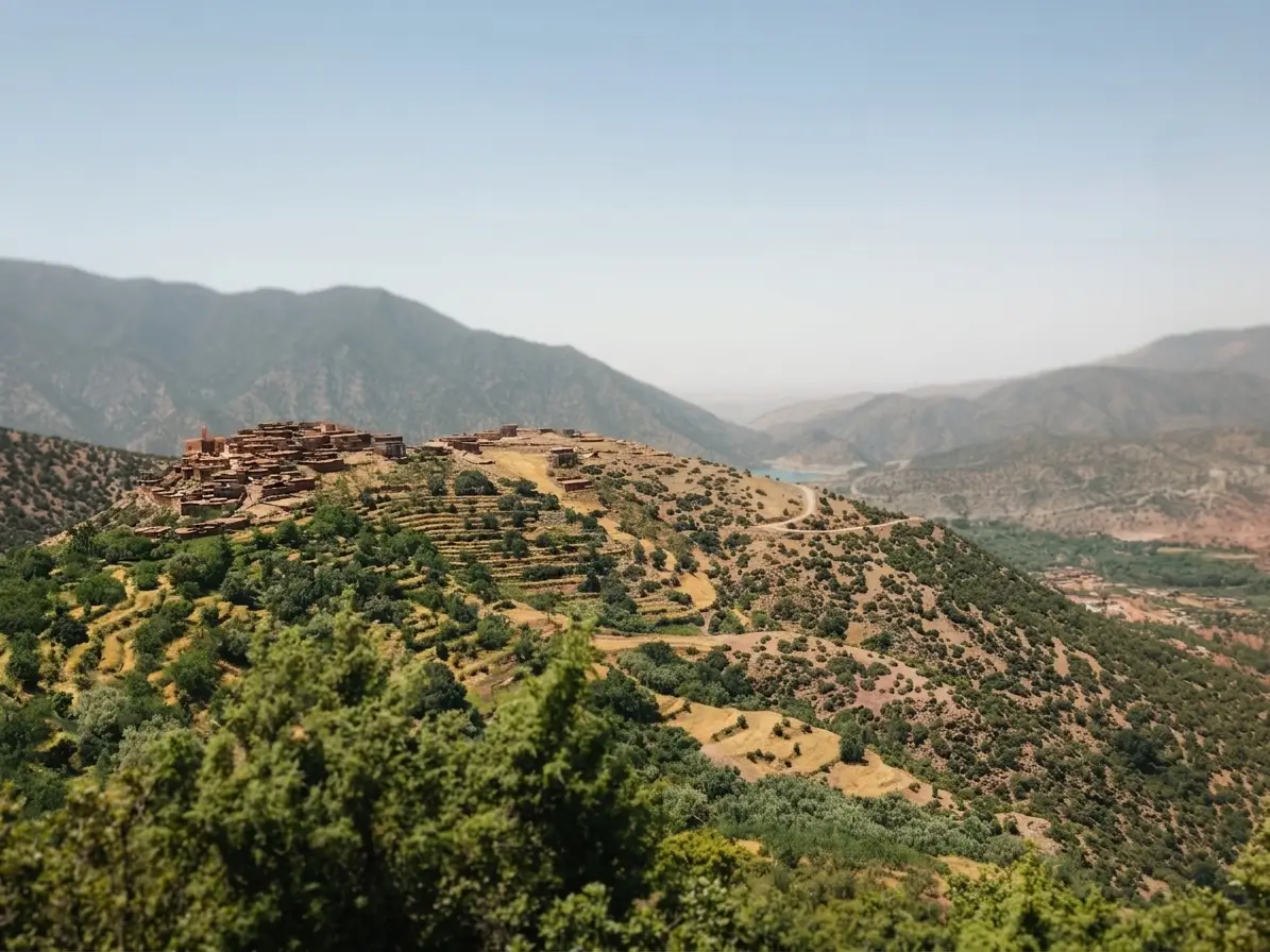 Ouirgane Valley Panoramic View with Berber Village and Lake