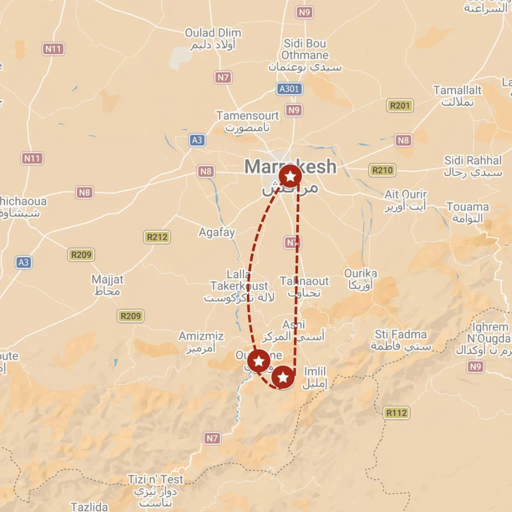 Illustrated route map for A Brief Ascent into Ouirgane