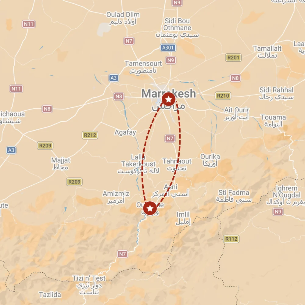 Illustrated route map for The Intimate Ouirgane Retreat